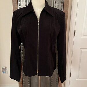 Classic Dressbarn Faux Suede Black Zip-Front Blazer